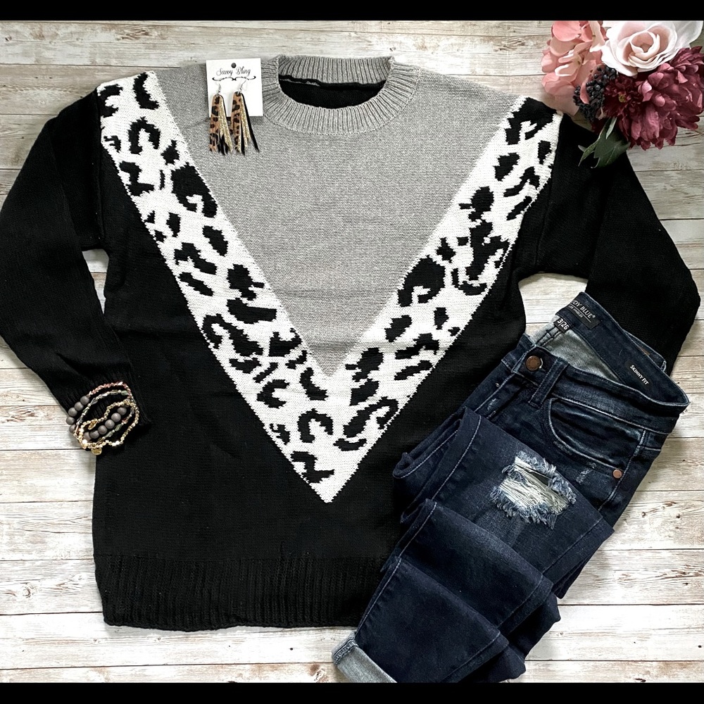 Gray and Black Leopard Sweater